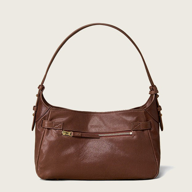 Hobo Shoulder Bag in Vegetable-Tanned Leather with Vintage Brass Turn-Lock