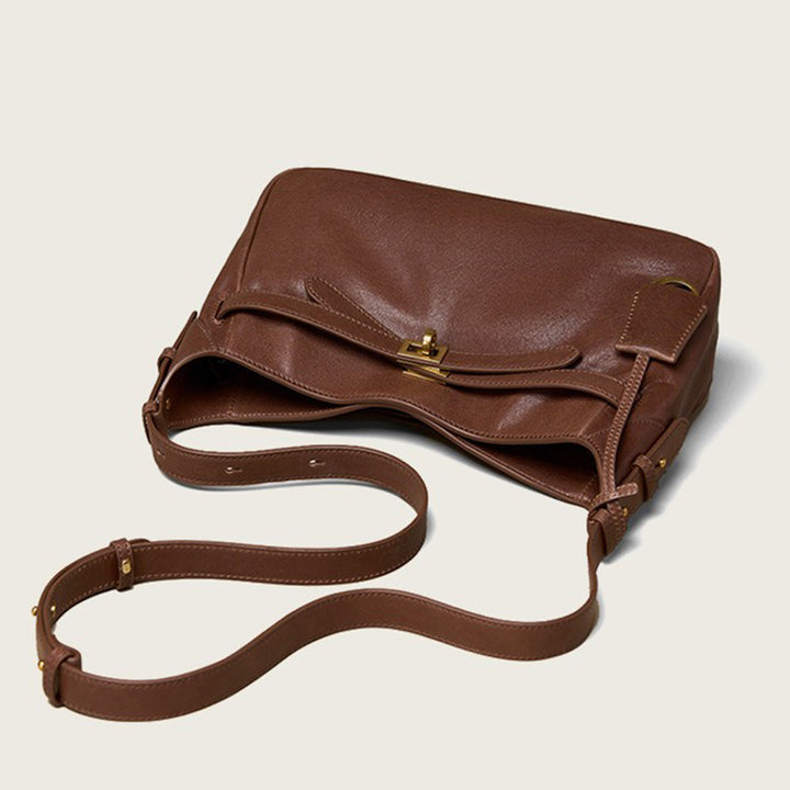 Hobo Shoulder Bag in Vegetable-Tanned Leather with Vintage Brass Turn-Lock