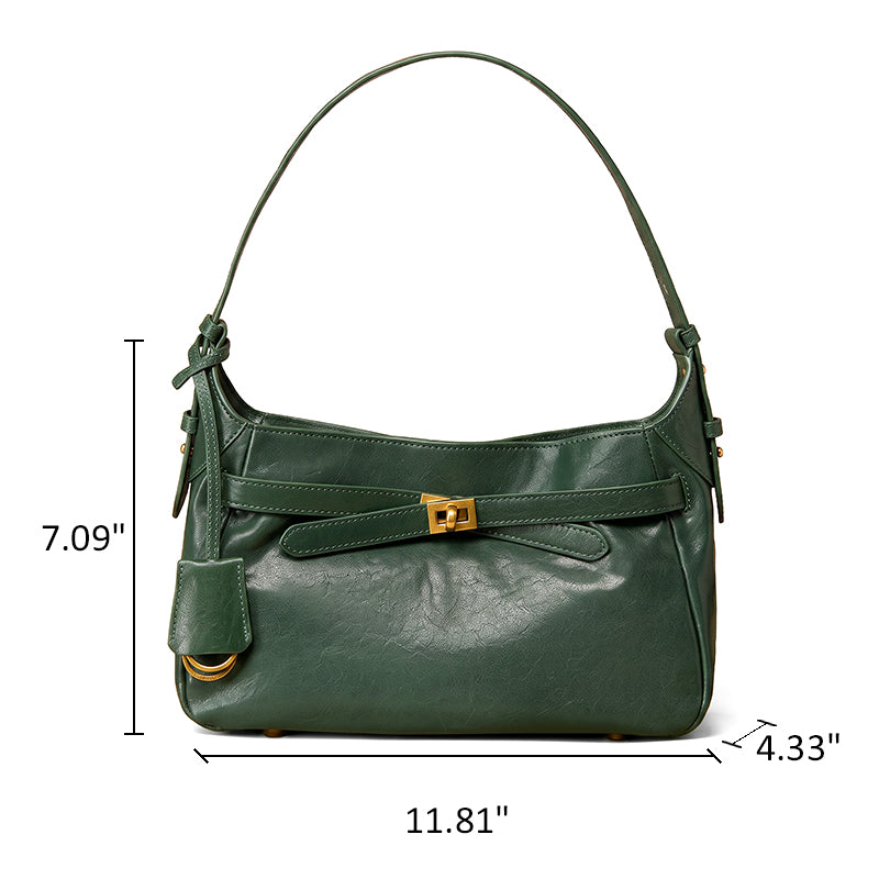 Hobo Shoulder Bag in Vegetable-Tanned Leather with Vintage Brass Turn-Lock