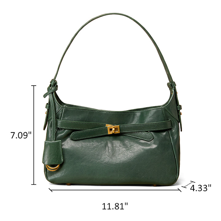 Hobo Shoulder Bag in Vegetable-Tanned Leather with Vintage Brass Turn-Lock