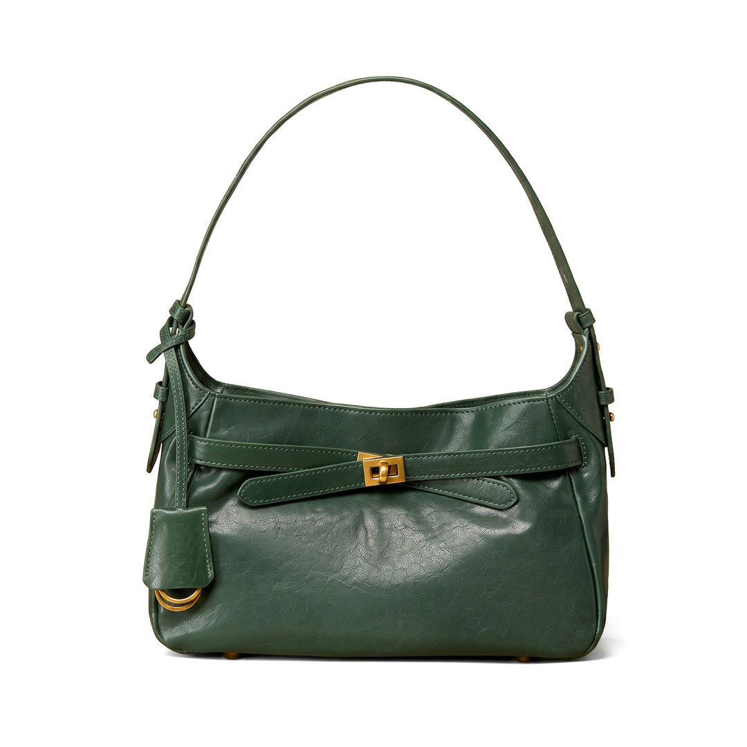 Hobo Shoulder Bag in Vegetable-Tanned Leather with Vintage Brass Turn-Lock