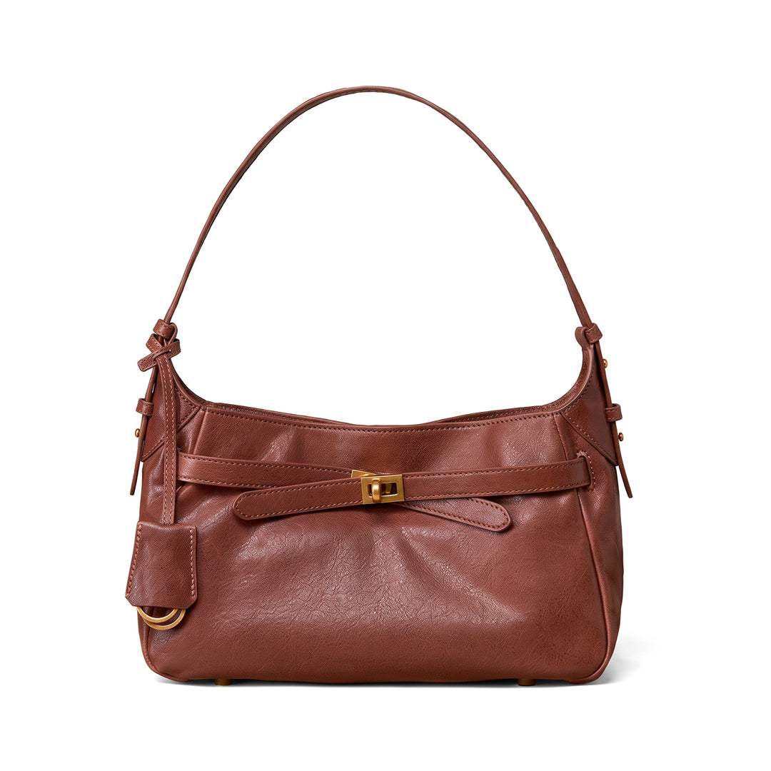 Hobo Shoulder Bag in Vegetable-Tanned Leather with Vintage Brass Turn-Lock