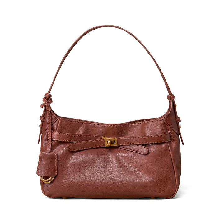 Hobo Shoulder Bag in Vegetable-Tanned Leather with Vintage Brass Turn-Lock