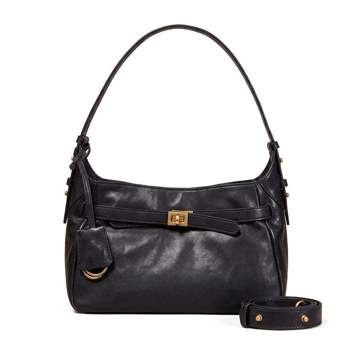 Hobo Shoulder Bag in Vegetable-Tanned Leather with Vintage Brass Turn-Lock