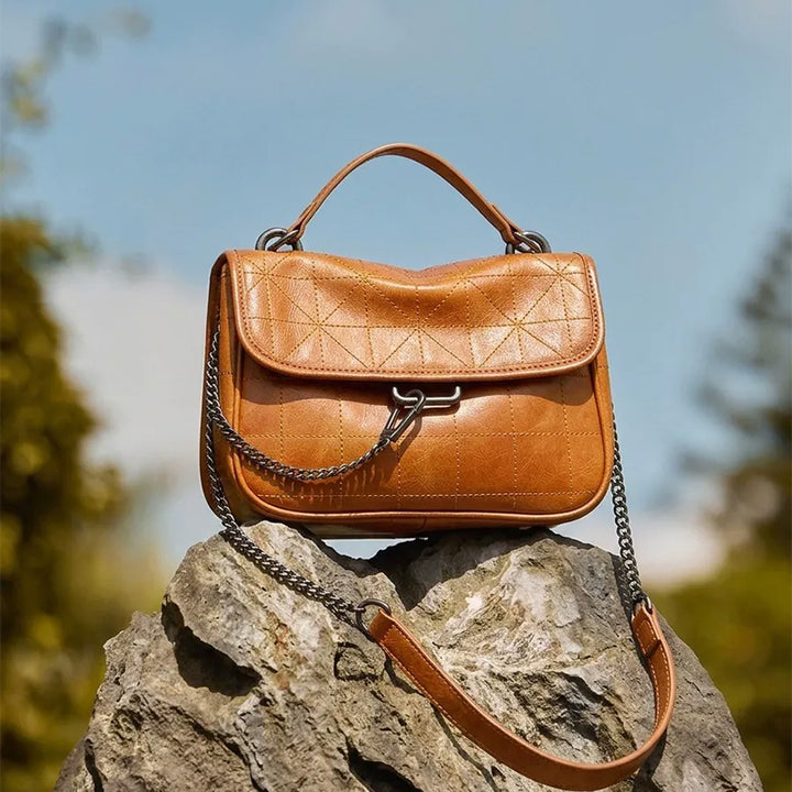 Dwarves Flap Shoulder Bag with Chain Strap in Top-Grain Leather
