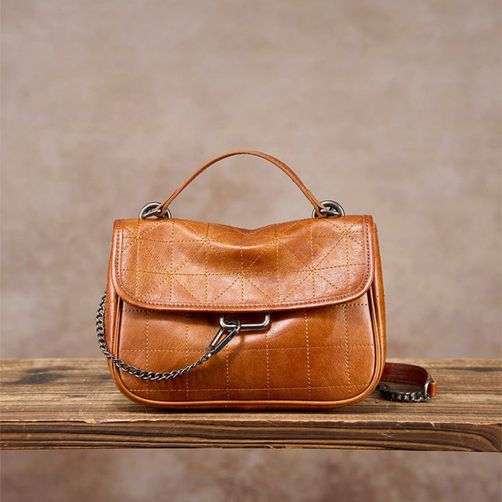 Dwarves Flap Shoulder Bag with Chain Strap in Top-Grain Leather