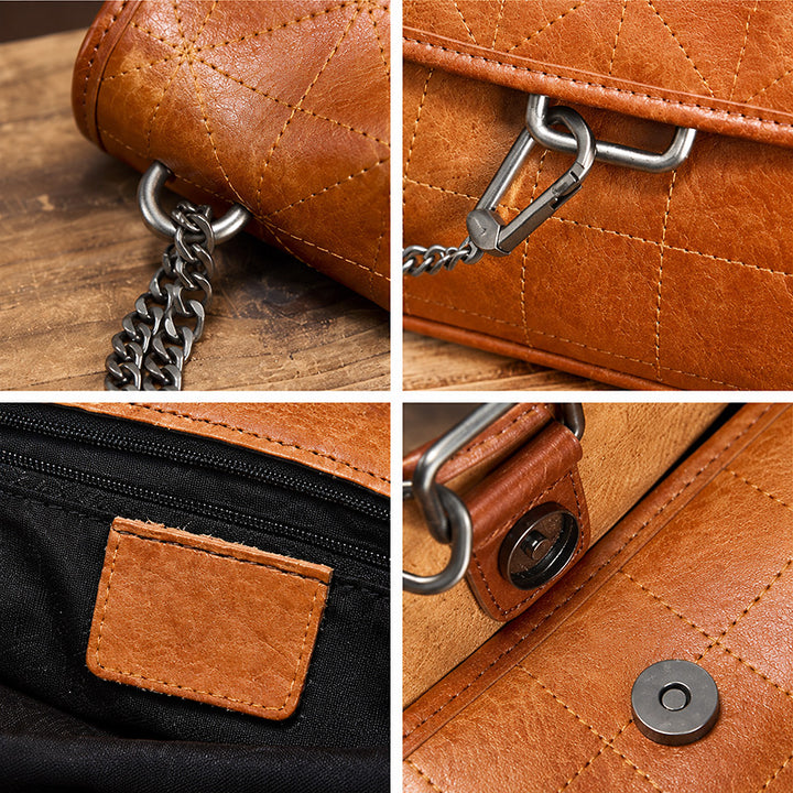 Dwarves Flap Shoulder Bag with Chain Strap in Top-Grain Leather