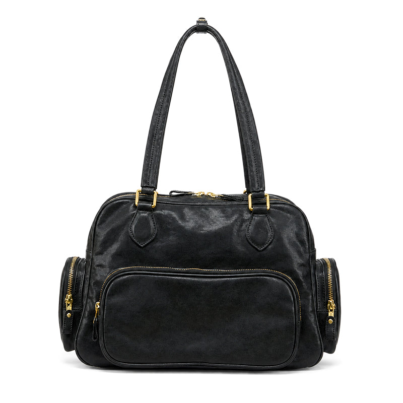 Dwarves Boston Bag with Multiple Pockets in Vegetable-Tanned Leather