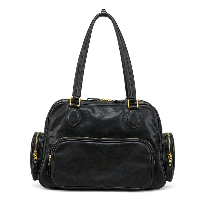 Dwarves Boston Bag with Multiple Pockets in Vegetable-Tanned Leather