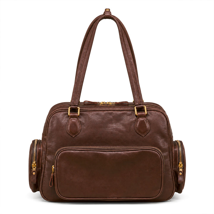Dwarves Boston Bag with Multiple Pockets in Vegetable-Tanned Leather