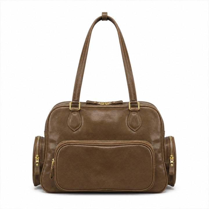 Dwarves Boston Bag with Multiple Pockets in Vegetable-Tanned Leather