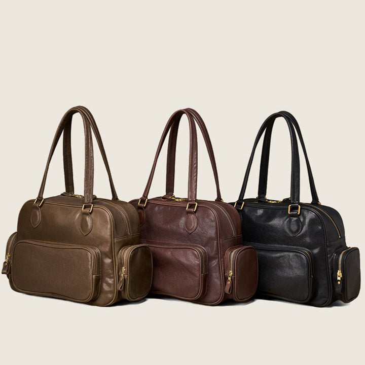 Dwarves Boston Bag with Multiple Pockets in Vegetable-Tanned Leather