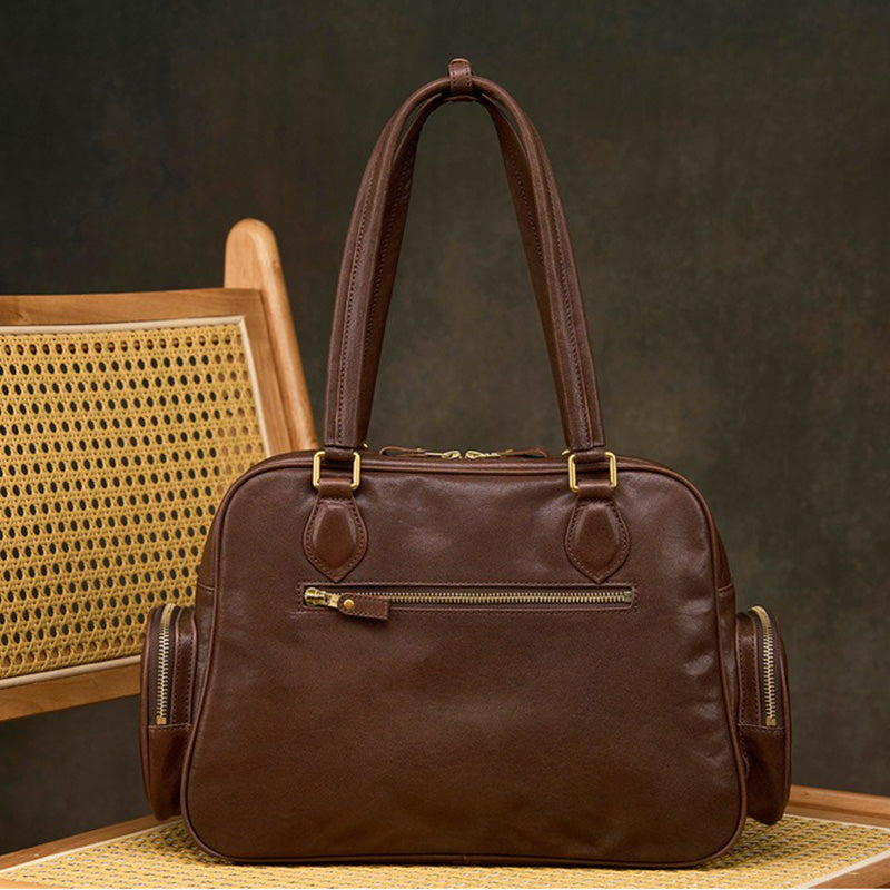 Dwarves Boston Bag with Multiple Pockets in Vegetable-Tanned Leather