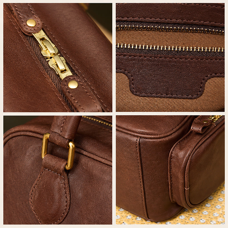 Dwarves Boston Bag with Multiple Pockets in Vegetable-Tanned Leather