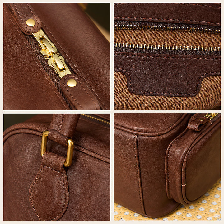 Dwarves Boston Bag with Multiple Pockets in Vegetable-Tanned Leather