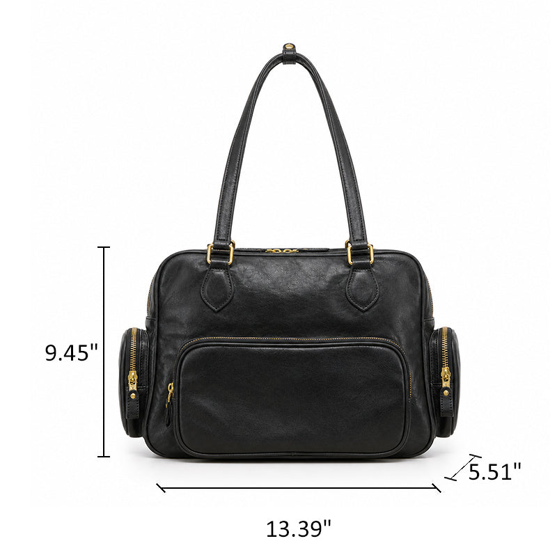 Dwarves Boston Bag with Multiple Pockets in Vegetable-Tanned Leather