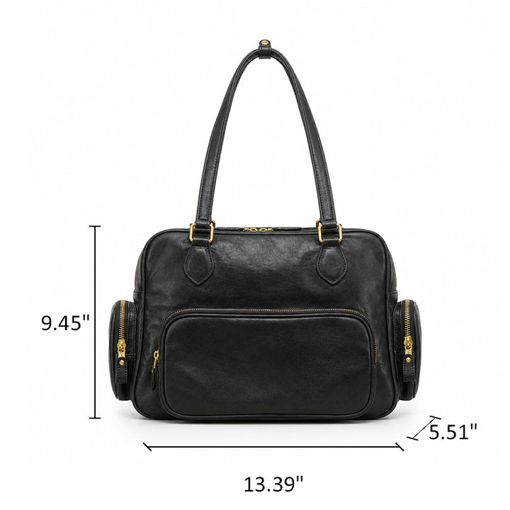 Dwarves Boston Bag with Multiple Pockets in Vegetable-Tanned Leather