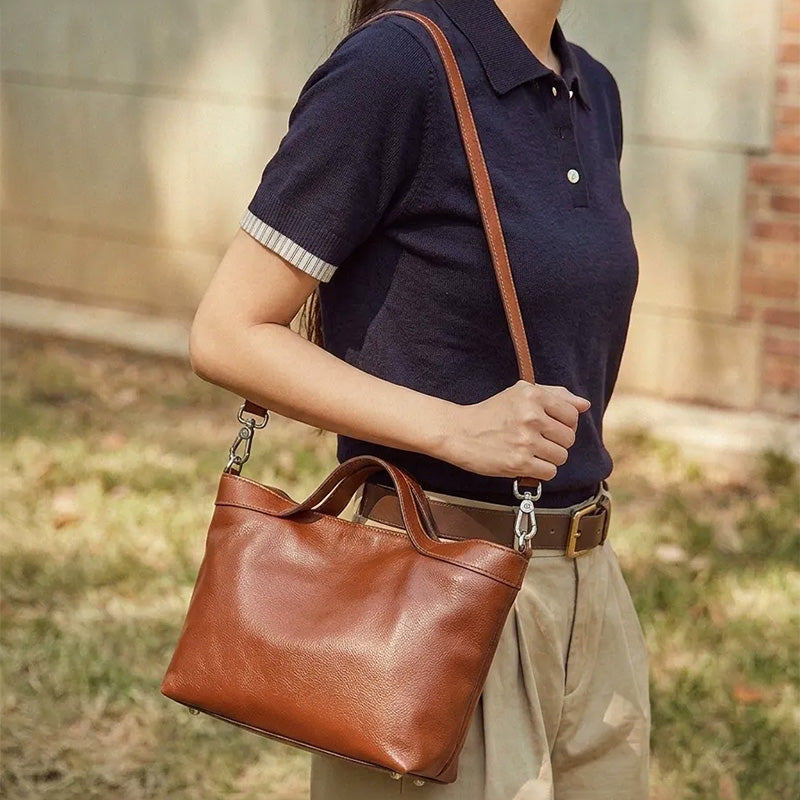Dwarves Top Handle Tote with Zip Divider in Vegetable-Tanned Leather
