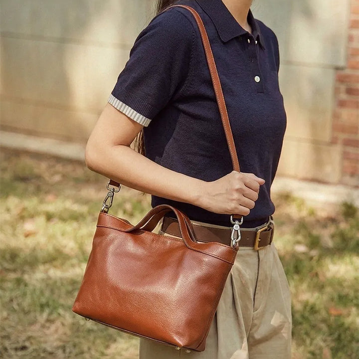 Dwarves Top Handle Tote with Zip Divider in Vegetable-Tanned Leather