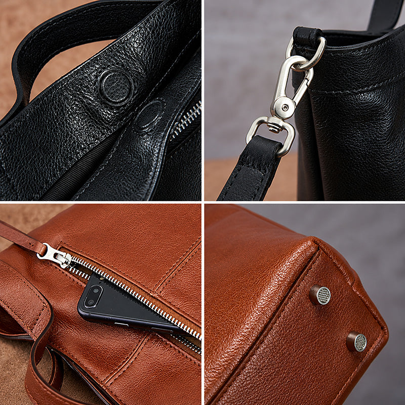 Dwarves Top Handle Tote with Zip Divider in Vegetable-Tanned Leather