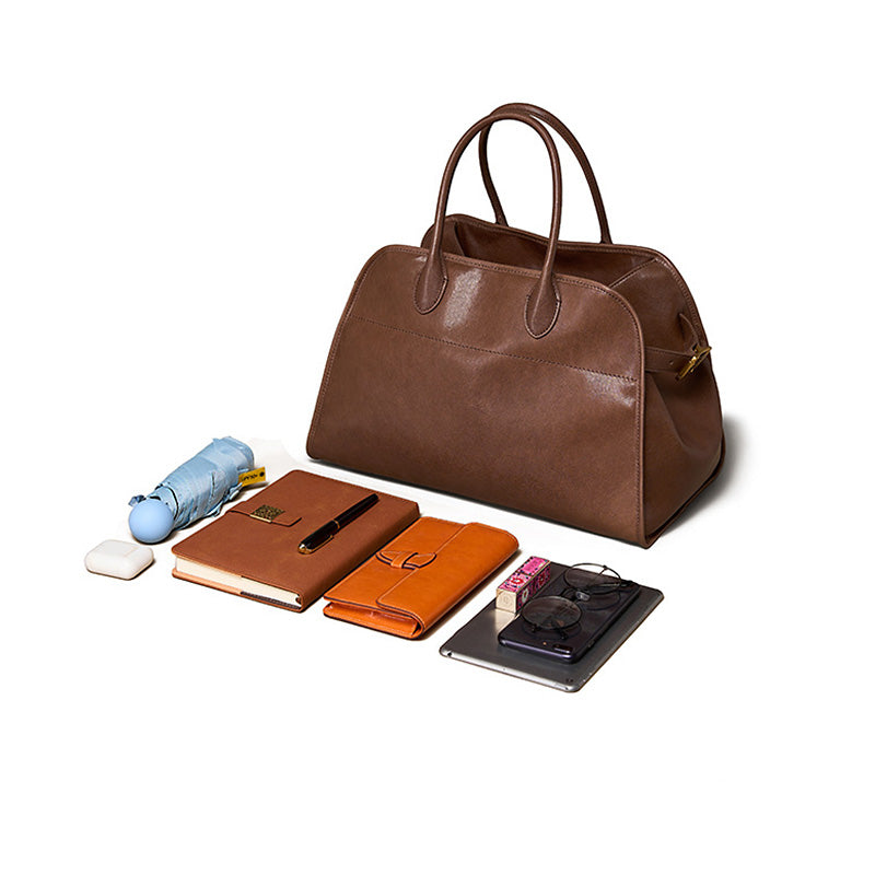 Large Leather Boston Bag Vegetable Tanned Vintage Weekender Travel Tote for Work