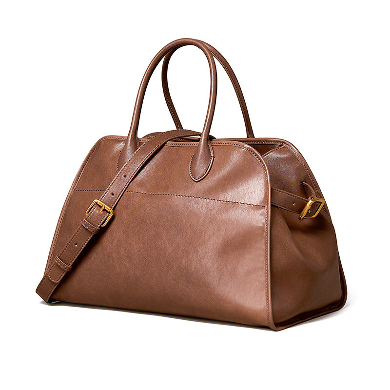 Large Leather Boston Bag Vegetable Tanned Vintage Weekender Travel Tote for Work