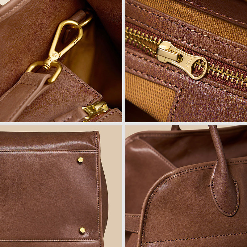 Large Leather Boston Bag Vegetable Tanned Vintage Weekender Travel Tote for Work