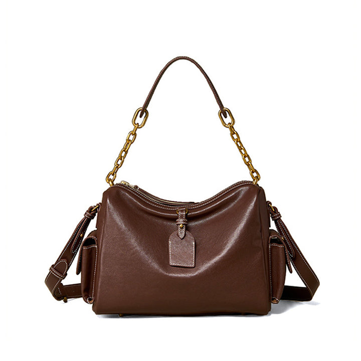 Large Leather Hobo Bag for Women Vegetable Tanned Cowhide Tote with Chain Strap