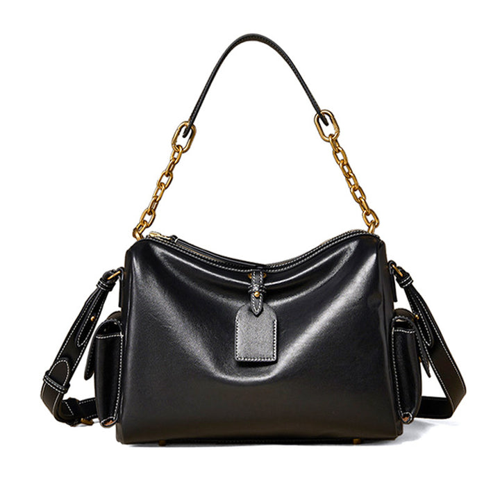 Large Leather Hobo Bag for Women Vegetable Tanned Cowhide Tote with Chain Strap