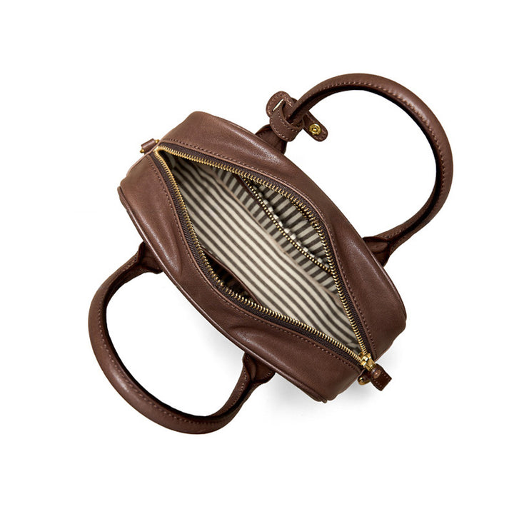 Small Vegetable Tanned Leather Boston Bag Top Handle Crossbody Shoulder Bag