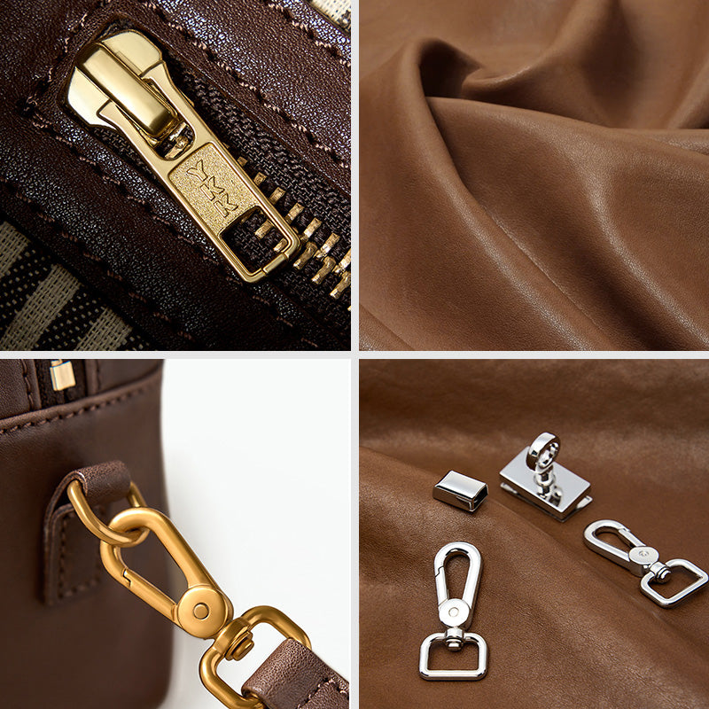 Small Vegetable Tanned Leather Boston Bag Top Handle Crossbody Shoulder Bag