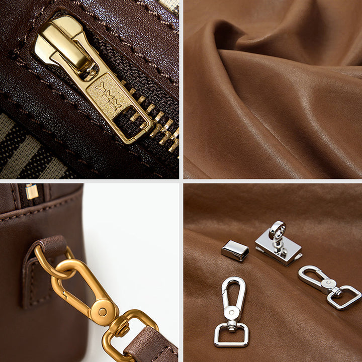 Small Vegetable Tanned Leather Boston Bag Top Handle Crossbody Shoulder Bag
