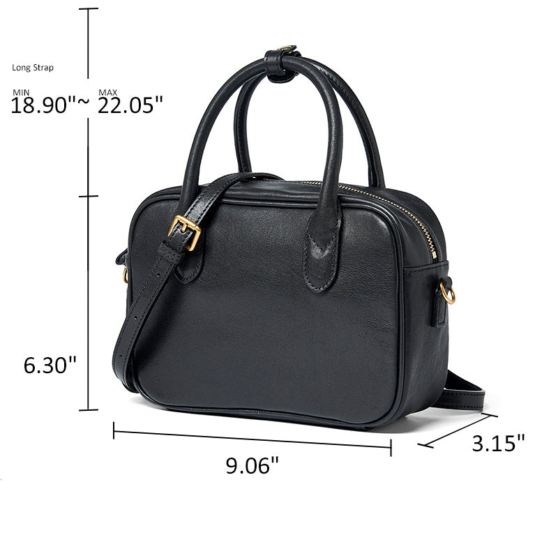 Small Vegetable Tanned Leather Boston Bag Top Handle Crossbody Shoulder Bag