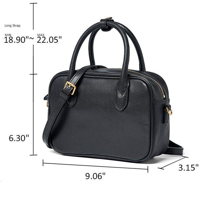 Small Vegetable Tanned Leather Boston Bag Top Handle Crossbody Shoulder Bag