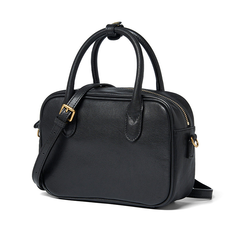 Small Vegetable Tanned Leather Boston Bag Top Handle Crossbody Shoulder Bag