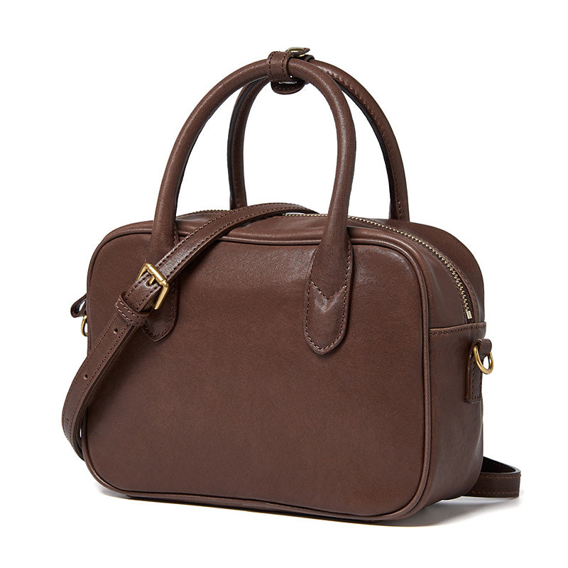 Small Vegetable Tanned Leather Boston Bag Top Handle Crossbody Shoulder Bag