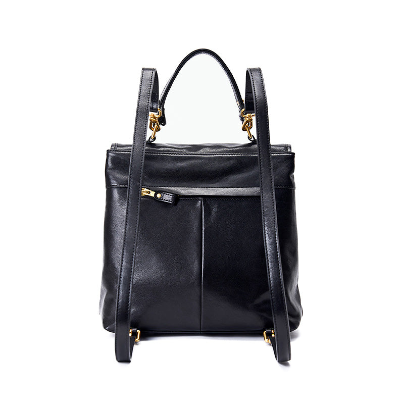 Vegetable Tanned Leather Backpack Vintage Convertible Work Bag for Women