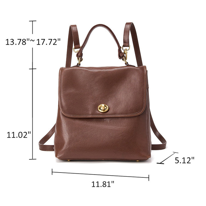 Vegetable Tanned Leather Backpack Vintage Convertible Work Bag for Women