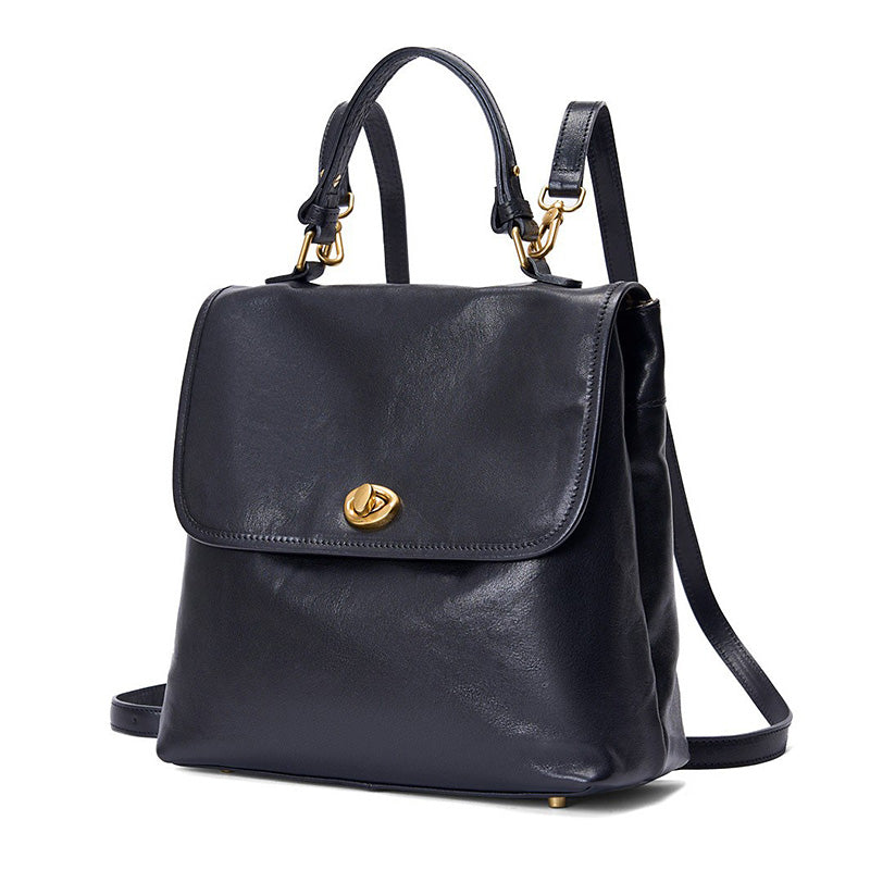 Vegetable Tanned Leather Backpack Vintage Convertible Work Bag for Women
