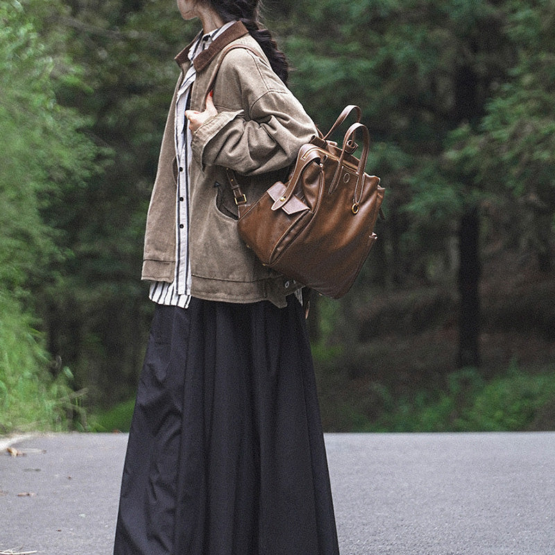 Leather Travel Backpack Tote Cowhide Laptop Bag Large Capacity Work Bag