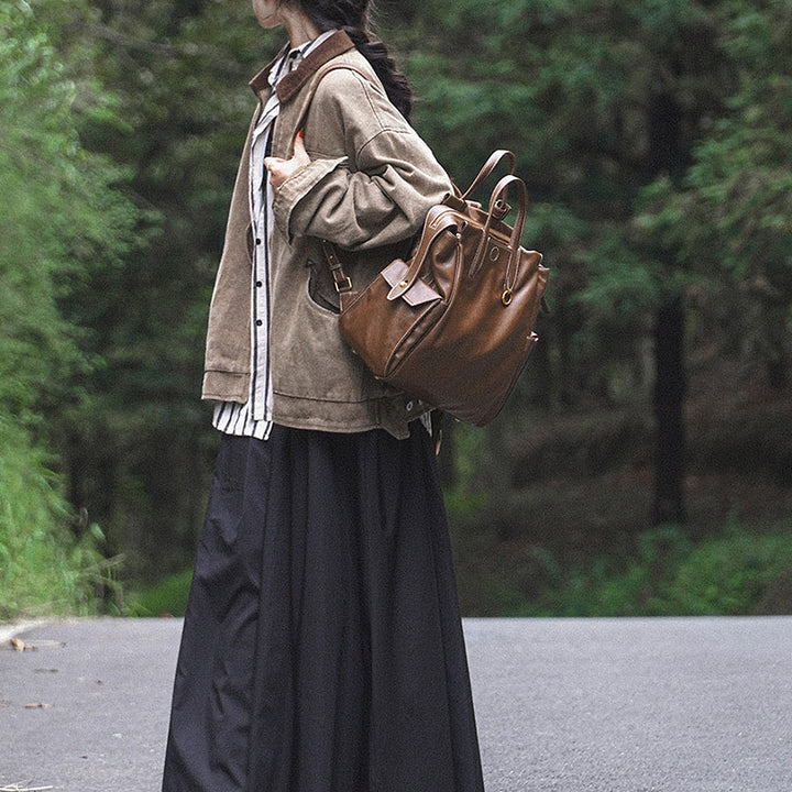 Leather Travel Backpack Tote Cowhide Laptop Bag Large Capacity Work Bag