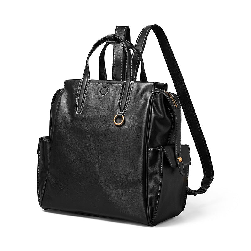 Leather Travel Backpack Tote Cowhide Laptop Bag Large Capacity Work Bag