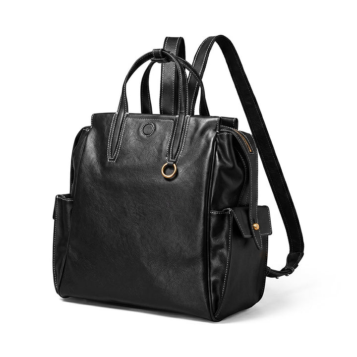 Leather Travel Backpack Tote Cowhide Laptop Bag Large Capacity Work Bag