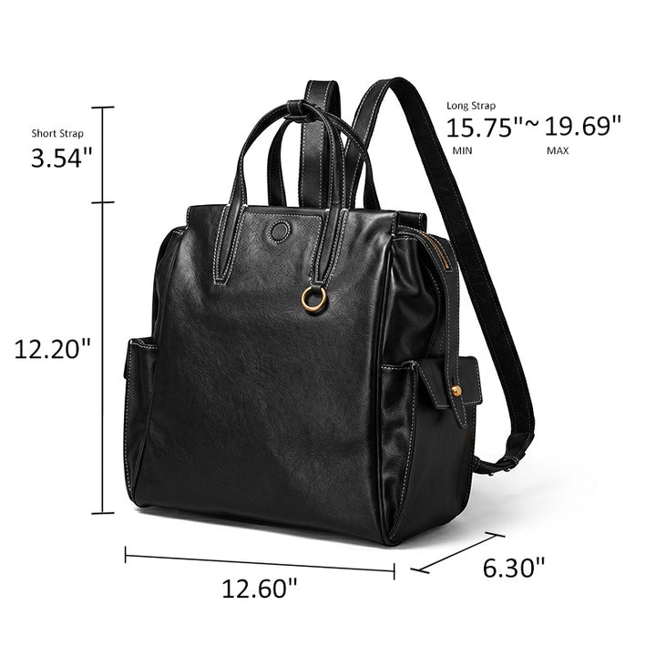 Leather Travel Backpack Tote Cowhide Laptop Bag Large Capacity Work Bag