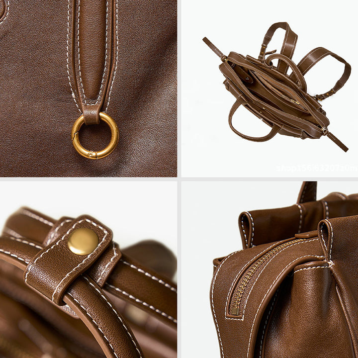 Leather Travel Backpack Tote Cowhide Laptop Bag Large Capacity Work Bag