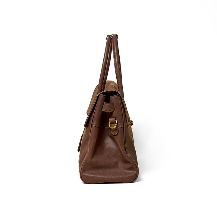 Leather Satchel Bag Top Grain Vegetable Tanned Cowhide Vintage Turn-Lock Work Bag