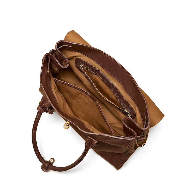 Leather Satchel Bag Top Grain Vegetable Tanned Cowhide Vintage Turn-Lock Work Bag
