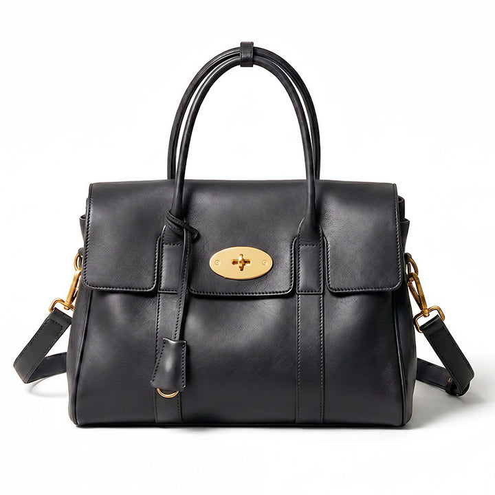 Leather Satchel Bag Top Grain Vegetable Tanned Cowhide Vintage Turn-Lock Work Bag
