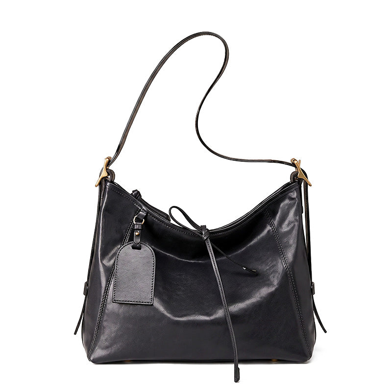 Slouchy Leather Hobo Bag Top Grain Vegetable Tanned Cowhide Shoulder Tote for Women
