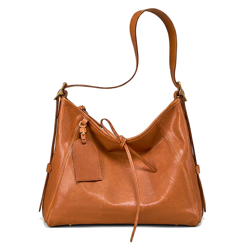 Slouchy Leather Hobo Bag Top Grain Vegetable Tanned Cowhide Shoulder Tote for Women